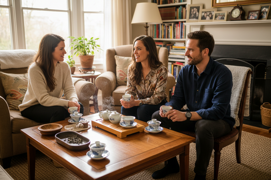 A pleasant atmosphere of chatting over tea.