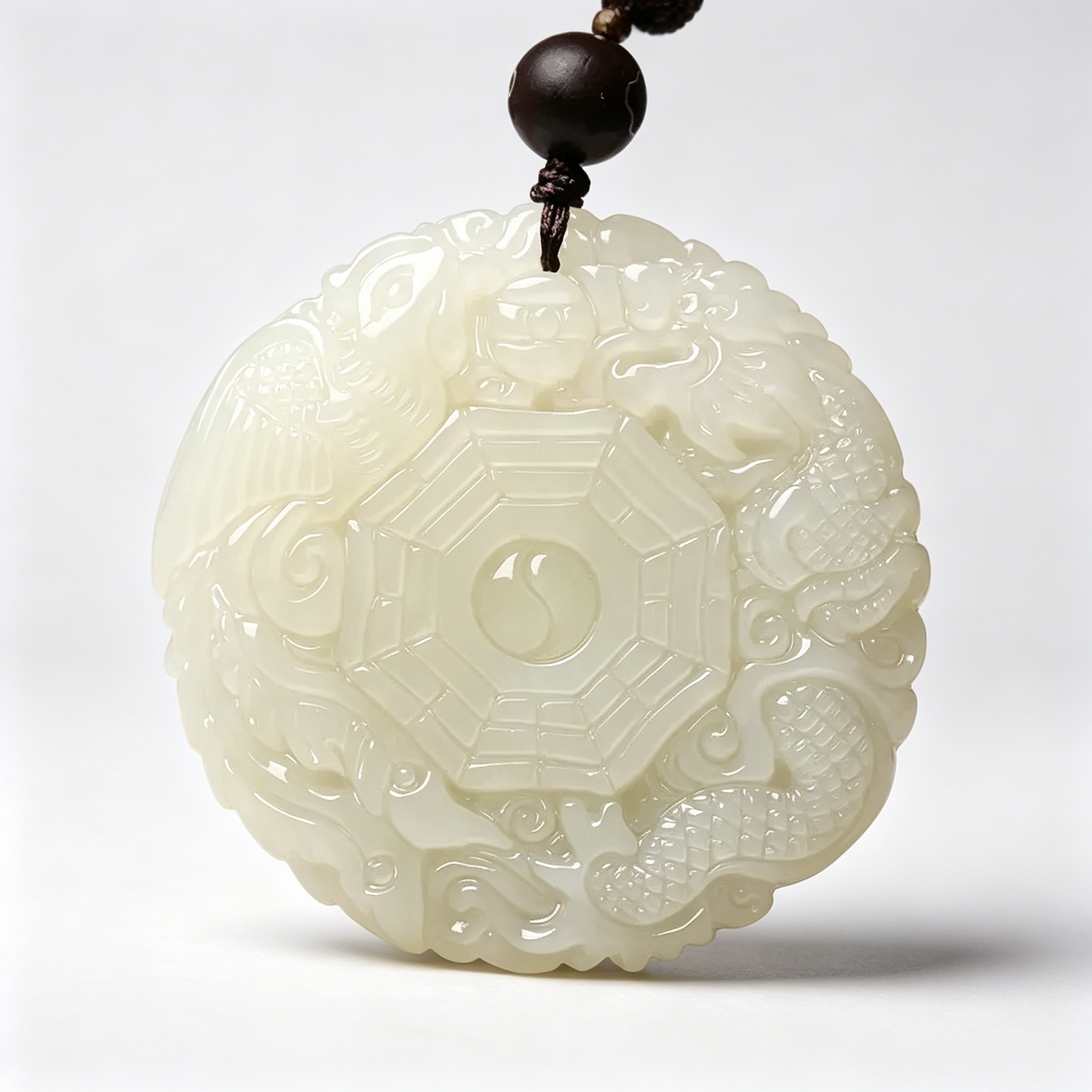 Hetian Jade Dragon Phoenix Bagua Pendant