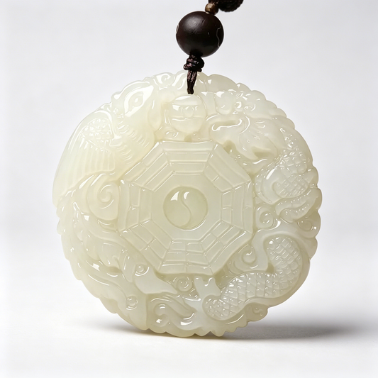 Hetian Jade Dragon Phoenix Bagua Pendant