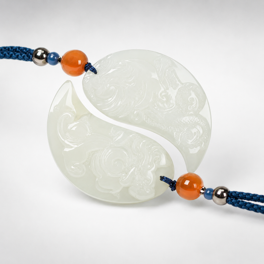 Hetian Jade Dragon Phoenix Plaque Pair