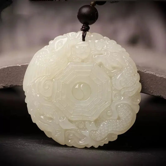 Hetian Jade Dragon Phoenix Five Elements Bagua Pendant SONG KILN
