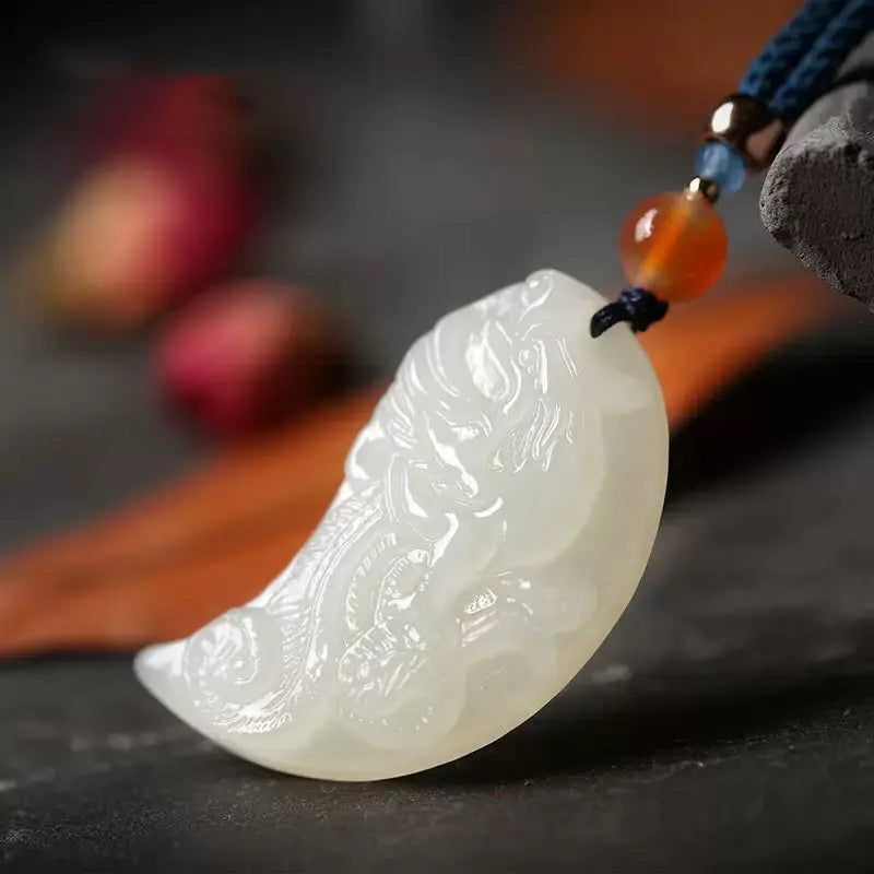 Hetian Jade Dragon Phoenix Plaque Pair, Classic Lovers Love Token Pendant SONG KILN