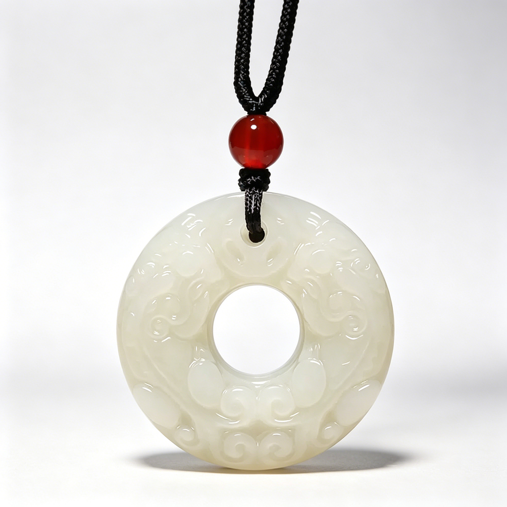Hand carved genuine Kunlun Hetian jade double pixiu ping an kou pendant from SONGKILN, oriental 360° wealth protection lucky amulet necklace with creamy jade luster