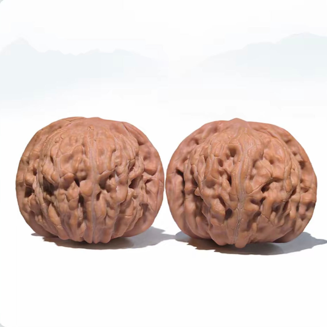 Hand polished natural Chinese wen walnut pair SONG KILN, vintage oriental hand exercise collectible craft for hobbyists