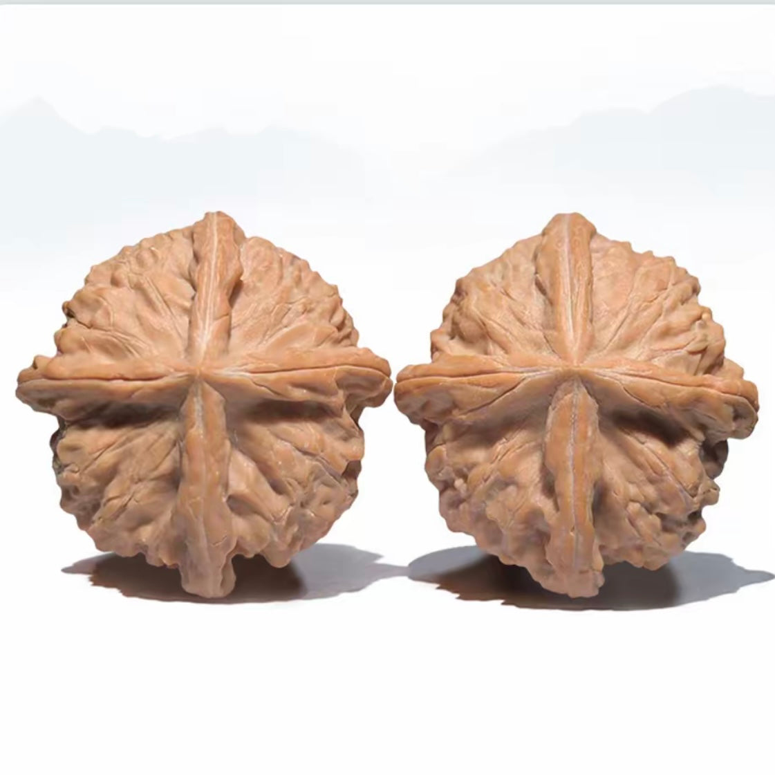 Hand polished natural Chinese wen walnut pair SONG KILN, vintage oriental hand exercise collectible craft for hobbyists