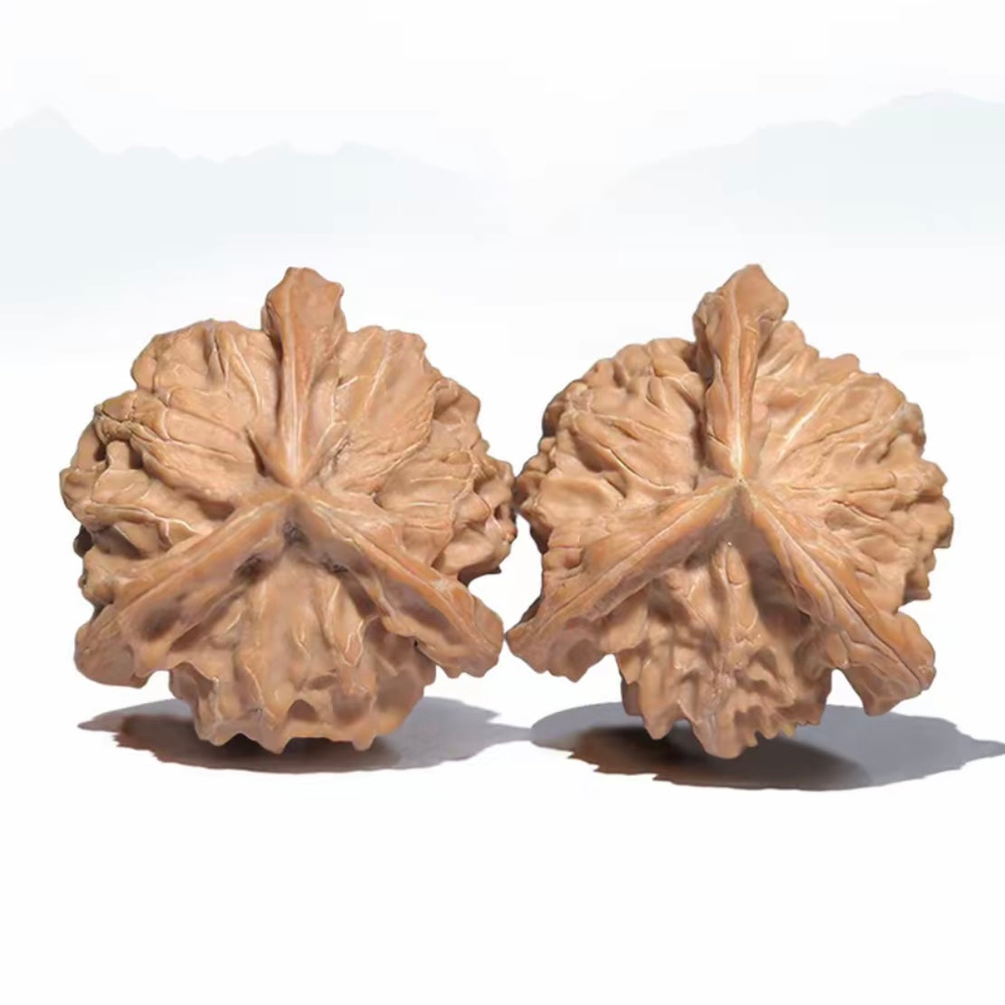 Hand polished natural Chinese wen walnut pair SONG KILN, vintage oriental hand exercise collectible craft for hobbyists