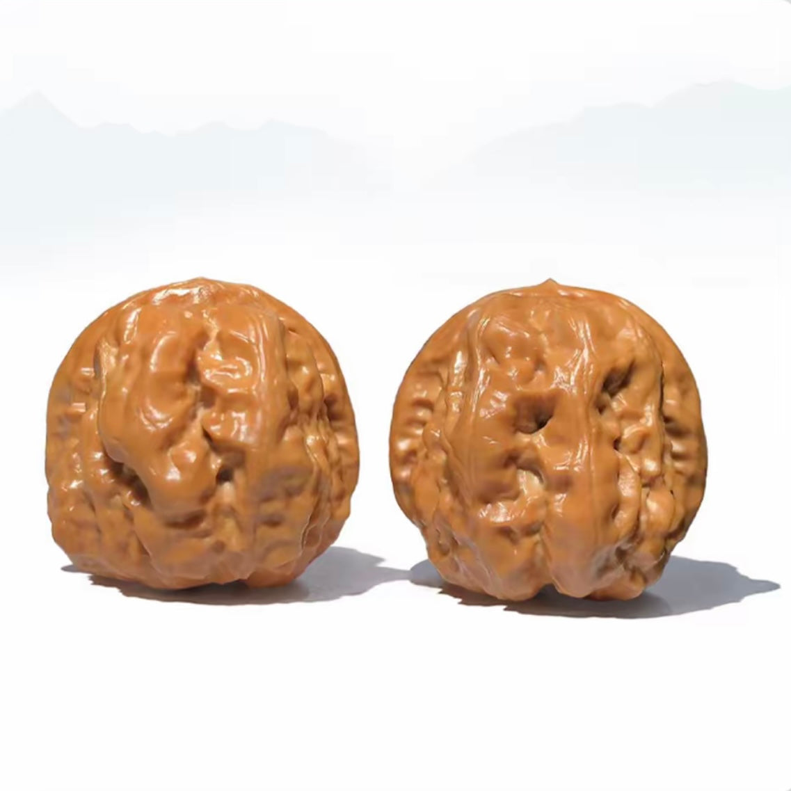 Hand polished natural Chinese wen walnut pair SONG KILN, vintage oriental hand exercise collectible craft for hobbyists