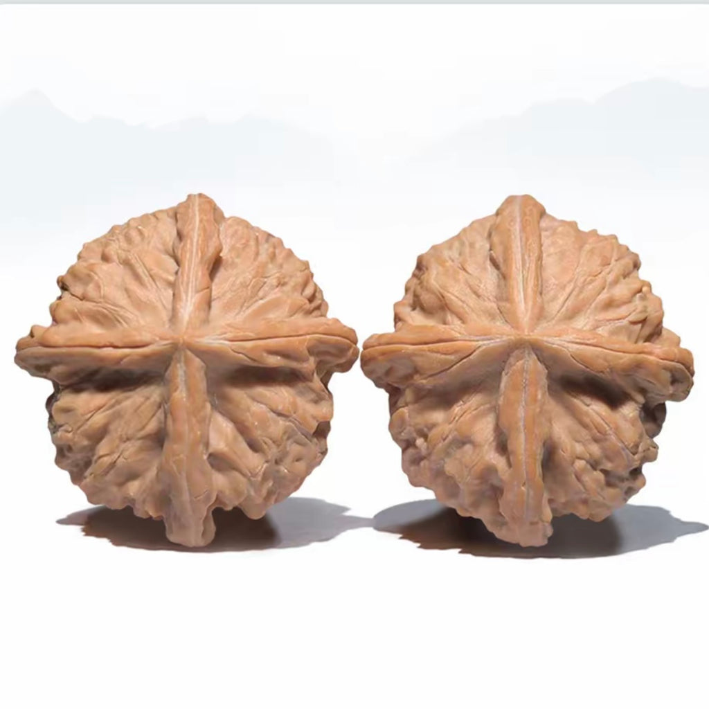 Hand polished natural Chinese wen walnut pair SONG KILN, vintage oriental hand exercise collectible craft for hobbyists