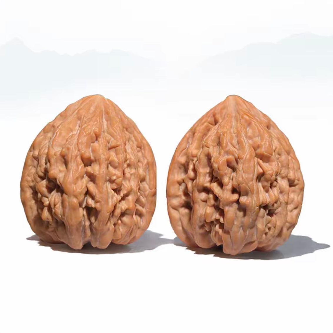 Hand polished natural Chinese wen walnut pair SONG KILN, vintage oriental hand exercise collectible craft for hobbyists