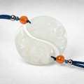 Hetian jade dragon and phoenix yin-yang couple pendant from SONGKILN, classic lovers love token necklace set with natural white jade texture