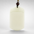 SONGKILN Hetian jade plain peace plaque pendant, natural white jade smooth uncarved amulet necklace for calm and elegant daily wear
