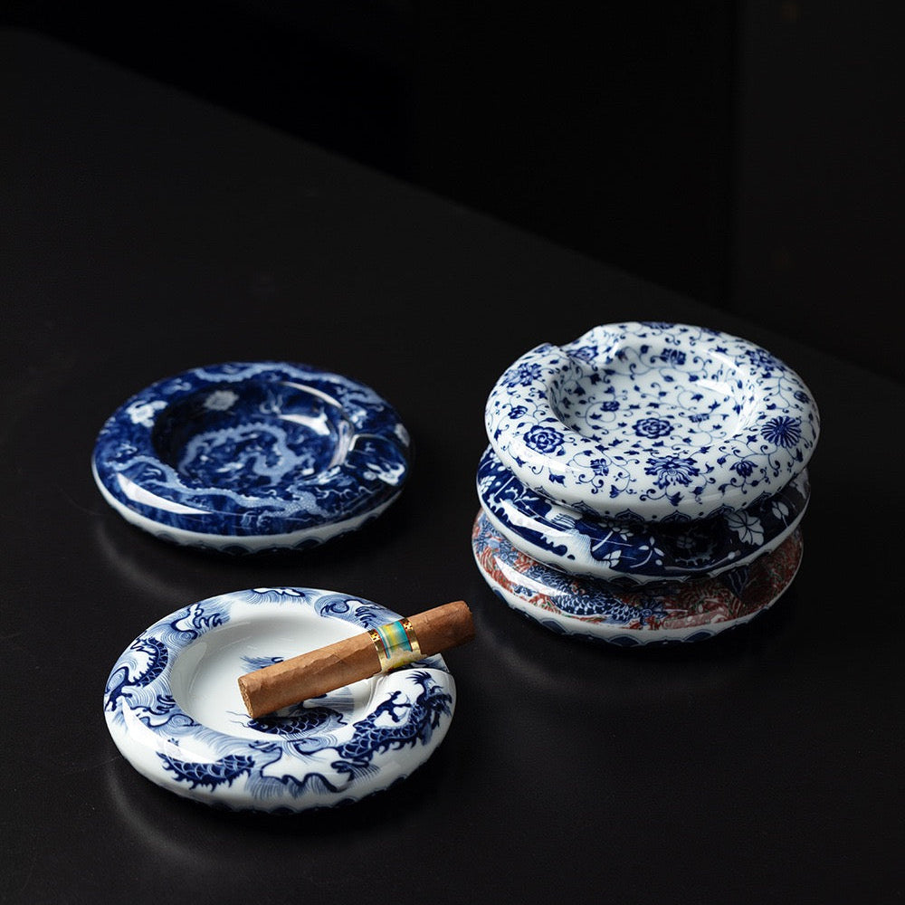 Handcrafted artisanal Jingdezhen porcelain cigar ashtray SONGKILN, oriental decor for cigar lounge and gentleman collection