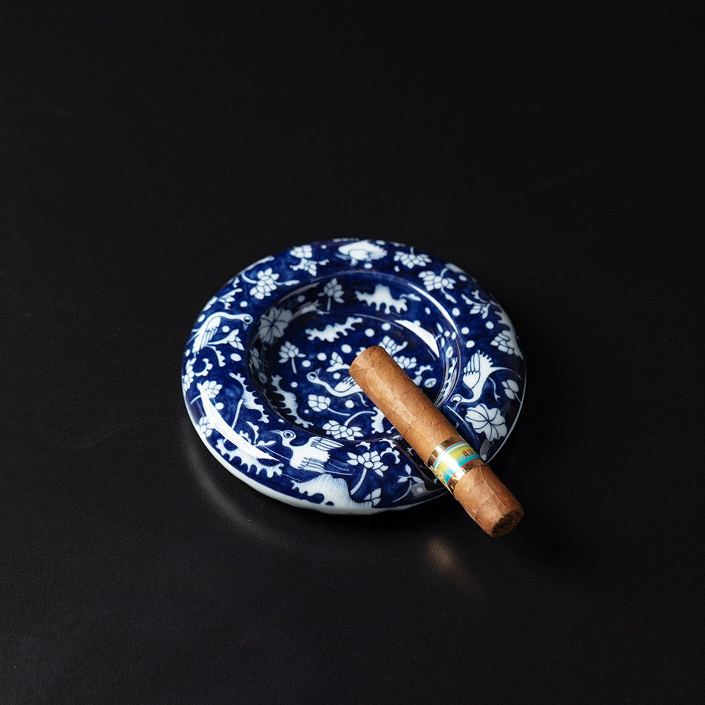 Handcrafted artisanal Jingdezhen porcelain cigar ashtray SONGKILN, oriental decor for cigar lounge and gentleman collection