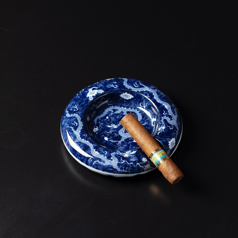 Handcrafted artisanal Jingdezhen porcelain cigar ashtray SONGKILN, oriental decor for cigar lounge and gentleman collection