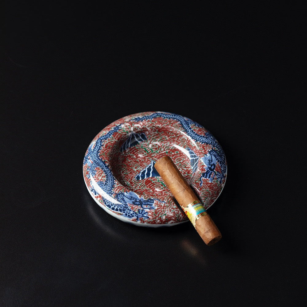 Handcrafted artisanal Jingdezhen porcelain cigar ashtray SONGKILN, oriental decor for cigar lounge and gentleman collection
