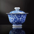 Museum-grade porcelain fully hand-painted underglaze blue Wanhua sunflower-rim gaiwan, Jingdezhen imperial kiln high-fired tea bowl with lid from SONGKILN